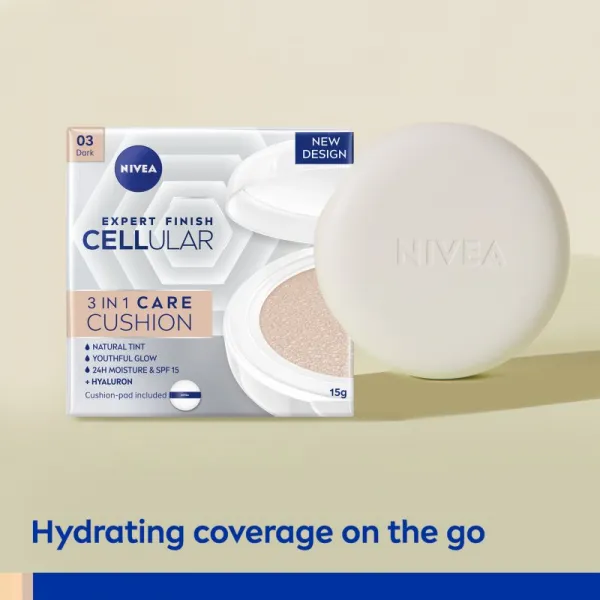 Nivea Cellular Expert Finish Ošetrujúci tónovací krém v hubke 3 v 1 03 tmavý odtieň 15 g