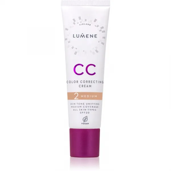 Lumene CC Color Correcting Cream CC krém pre jednotný tón pleti SPF 20 odtieň 2 Medium (Cool) 30 ml