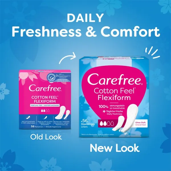 Carefree Cotton Flexiform slipové vložky bez parfumácie 56 ks
