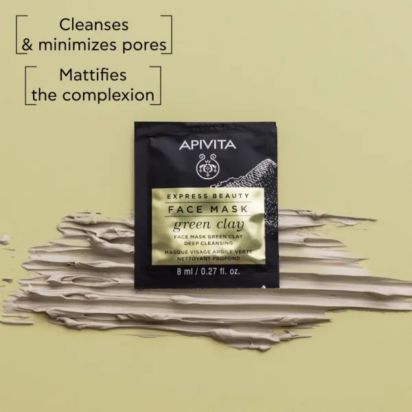 Apivita Express Beauty Cleansing Face Mask Green Clay čistiaca a vyhladzujúca pleťová maska so zeleným ílom 2x8 ml