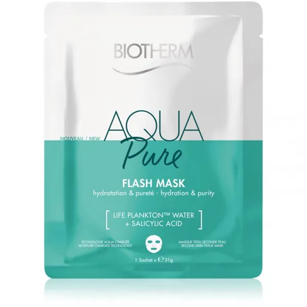 Biotherm Aqua Pure Flash Mask plátenná maska s hydratačným účinkom pre regeneráciu pleti 31 g