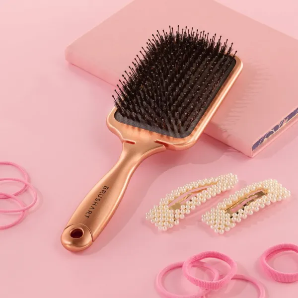 BrushArt Hair Boar bristle paddle hairbrush kefa na vlasy so štetinami z diviaka Bronze 1 ks