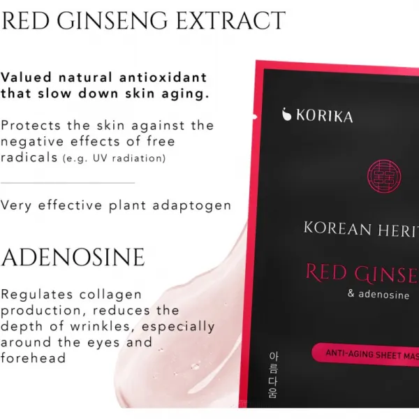 KORIKA Korean Heritage Red Ginseng & Adenosine Anti-aging Sheet Mask plátenná maska proti vráskam 25 g