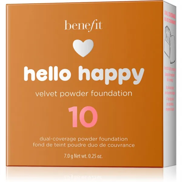 Benefit Hello Happy Velvet Powder Foundation kompaktný púdrový make-up odtieň 10 Deep Warm 7 g