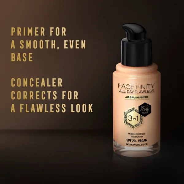 Max Factor Facefinity All Day Flawless dlhotrvajúci make-up SPF 20 odtieň 33 Crystal Beige 30 ml