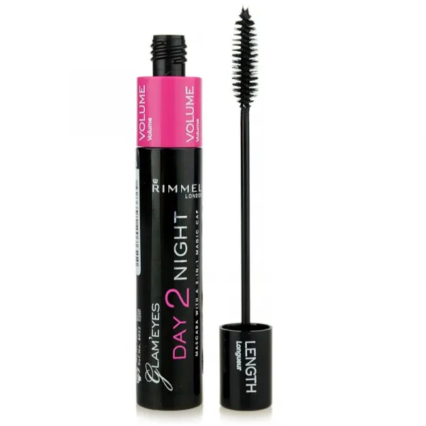 Rimmel Glam´ Eyes Day 2 Night riasenka predlžuje a zhusťuje mihalnice 2 v 1 odtieň 001 Black 9.5 ml