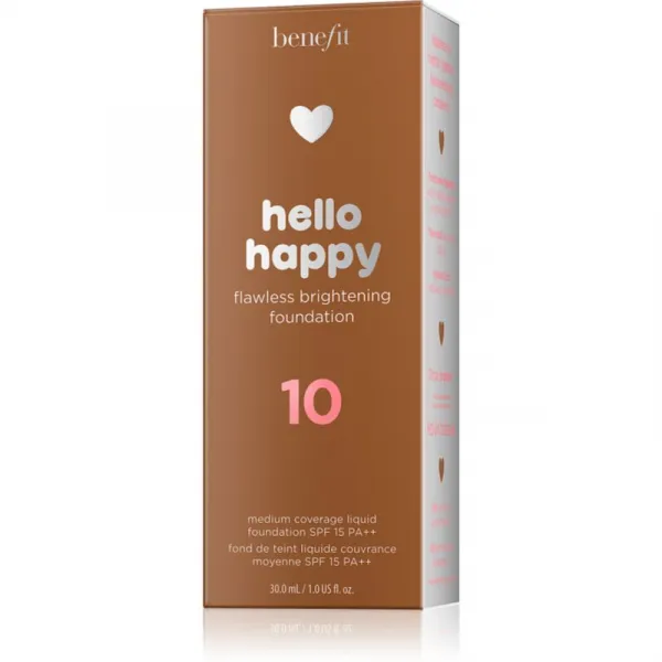 Benefit Hello Happy Flawless Brightening Foundation rozjasňujúci tekutý make-up SPF 15 odtieň 10 Deep Warm 30 ml