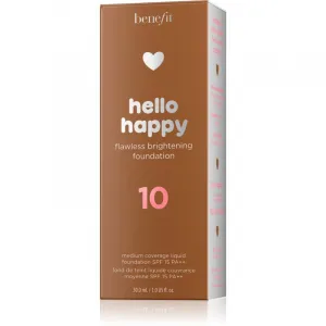 Benefit Hello Happy Flawless Brightening Foundation rozjasňujúci tekutý make-up SPF 15 odtieň 10 Deep Warm 30 ml