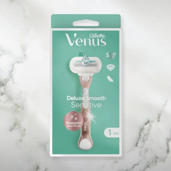 Gillette Venus Deluxe Smooth Sensitive holiaci strojček + náhradné hlavice RoseGold 3 ks