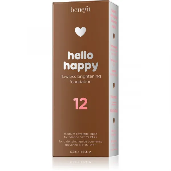 Benefit Hello Happy Flawless Brightening Foundation rozjasňujúci tekutý make-up SPF 15 odtieň 12 Dark Warm 30 ml