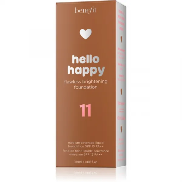 Benefit Hello Happy Flawless Brightening Foundation rozjasňujúci tekutý make-up SPF 15 odtieň 11 Dark Neutral 30 ml