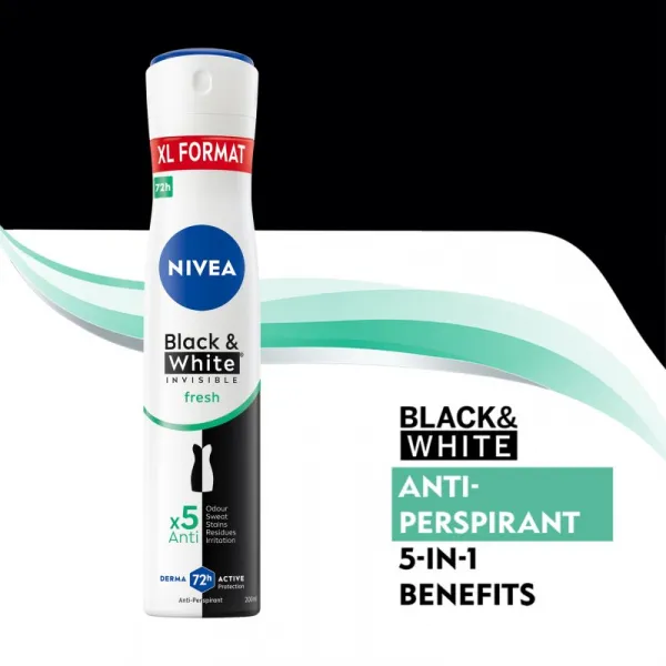 NIVEA Black & White Invisible Fresh + Antibacterial antiperspirant v spreji pre ženy 200 ml