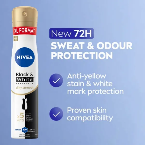 NIVEA Black & White Invisible Silky Smooth antiperspirant v spreji pre ženy 200 ml