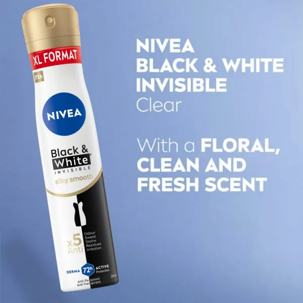NIVEA Black & White Invisible Silky Smooth antiperspirant v spreji pre ženy 200 ml