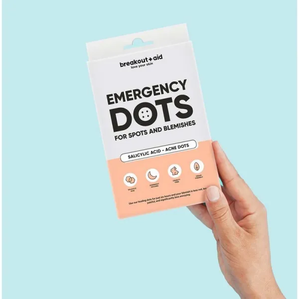 breakout + aid Emergency Dots For Spots and Blemishes lokálna starostlivosť proti akné na tvár, dekolt a chrbát s kyselinou salicylovou 72 ks