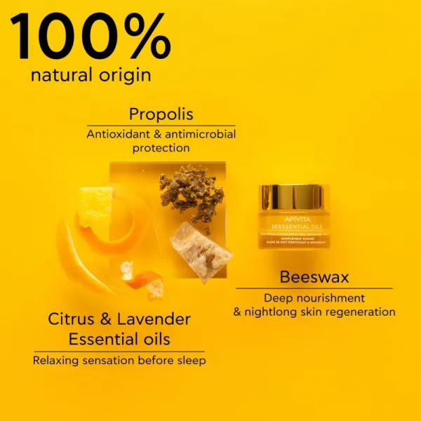 Apivita Beessential Oils Strengthening & Nourishing Night Balm nočný pleťový balzam pre výživu a hydratáciu 15 ml
