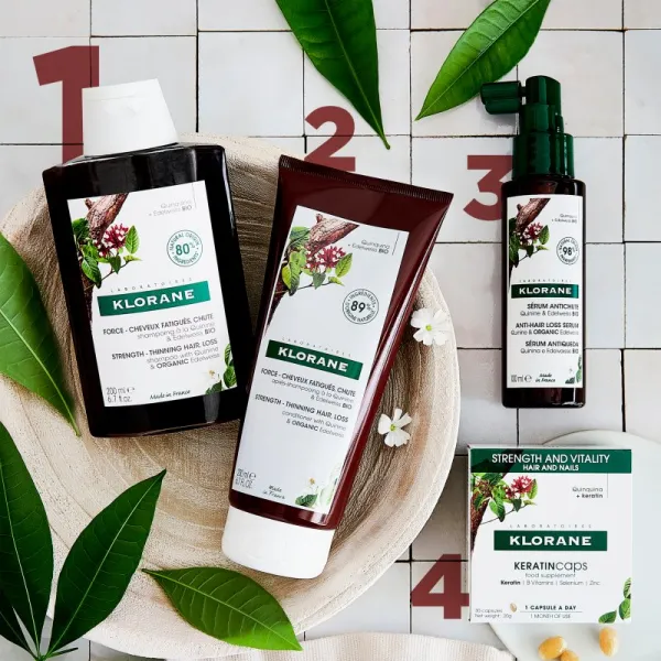Klorane Quinine & Edelweiss Bio posilňujúci šampón proti vypadávaniu vlasov 400 ml