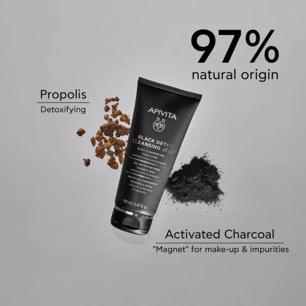 Apivita Cleansing Black Detox Cleansing Gel čistiaci gél s aktívnym uhlím na tvár a oči 150 ml