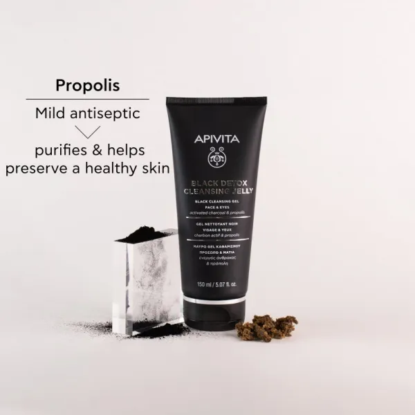 Apivita Cleansing Black Detox Cleansing Gel čistiaci gél s aktívnym uhlím na tvár a oči 150 ml