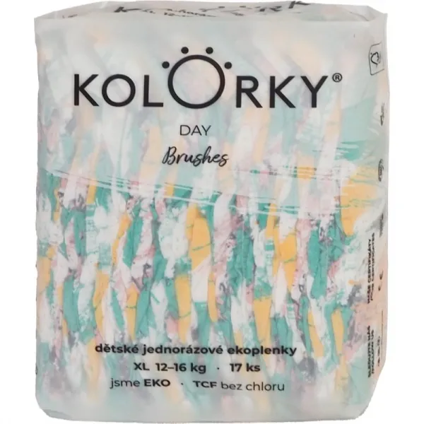 KOLORKY DAY štetce XL 12-16 kg 17 ks,KOLORKY DAY Plienky jednorazové eko, štetec XL (12-16 kg) 17 ks