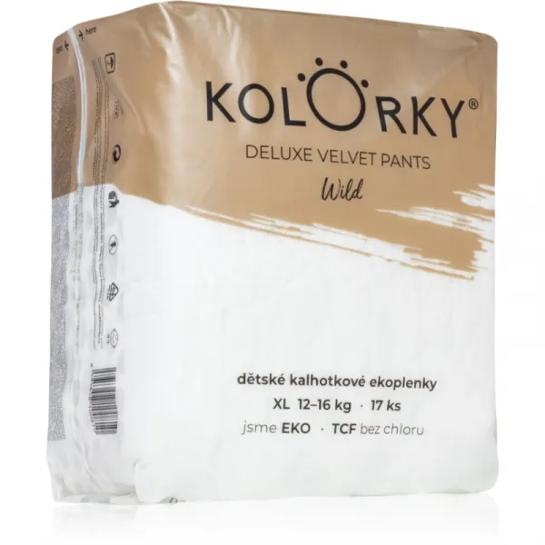 Kolorky Deluxe velvet pants Wild XL 12-16 kg 17 ks,KOLORKY DELUXE VELVET PANTS Wild Nohavičky plienkové jednorázove eko XL (12-16 kg) 17 ks