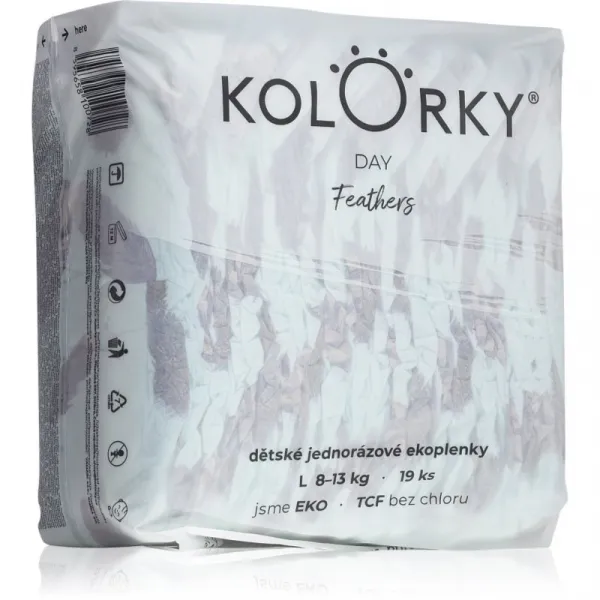 KOLORKY DAY perie L 8-13 kg 19 ks,KOLORKY DAY Plienky jednorazové eko, perie L (8-13 kg) 19 ks