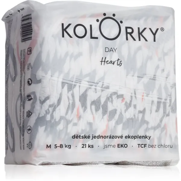 KOLORKY DAY Plienky jednorazové eko, srdce M (5-8 kg) 21 ks,KOLORKY DAY Plienky jednorazové eko, srdce M (5-8 kg) 21 ks