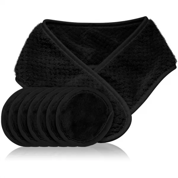 Notino Spa Collection Spa headband and make-up removal pads set sada na odličovanie s kozmetickou čelenkou Black 7 ks