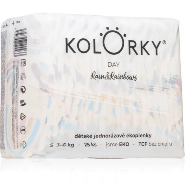 KOLORKY DAY déšť a duhy S 3-6 kg 25 ks,KOLORKY DAY Plienky jednorazové eko, dážď&dúhy S (3-6 kg) 25 ks