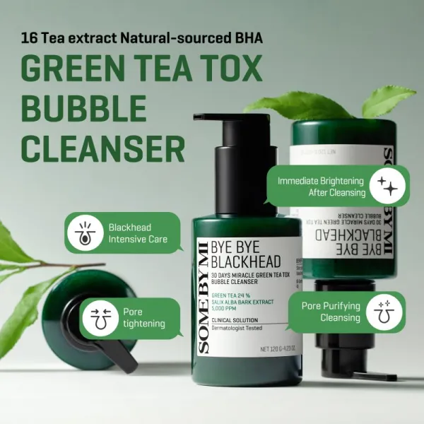 Some By Mi Bye Bye Blackhead 30 Days Miracle Green Tea Tox Bubble Cleanser aktívna čistiaca pena proti čiernym bodkám 120 g