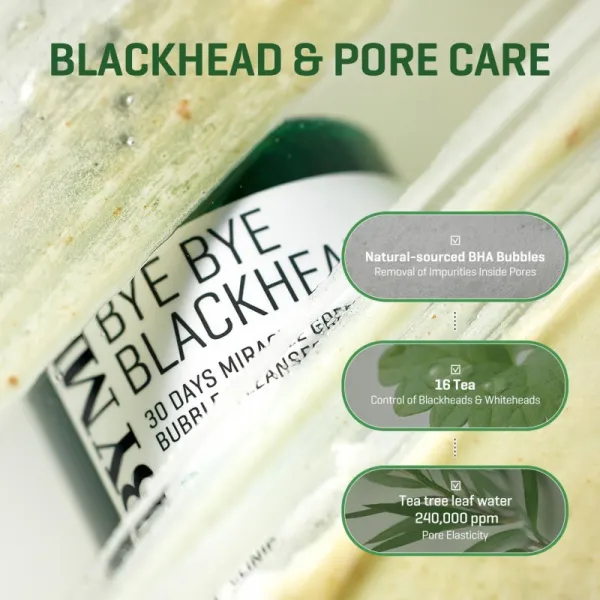 Some By Mi Bye Bye Blackhead 30 Days Miracle Green Tea Tox Bubble Cleanser aktívna čistiaca pena proti čiernym bodkám 120 g