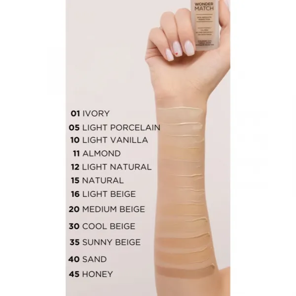 Eveline Cosmetics Wonder Match dlhotrvajúci tekutý make-up s kyselinou hyalurónovou odtieň 16 Light Beige 30 ml