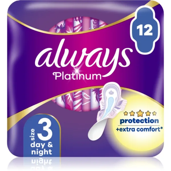 Always Platinum Day and Night Menštruačné Vložky s Krídelkami, 12 ks