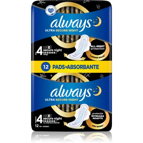 Always Ultra Hygienické Vložky Secure Night (veľkosť 4) S Krídelkami 12Ks