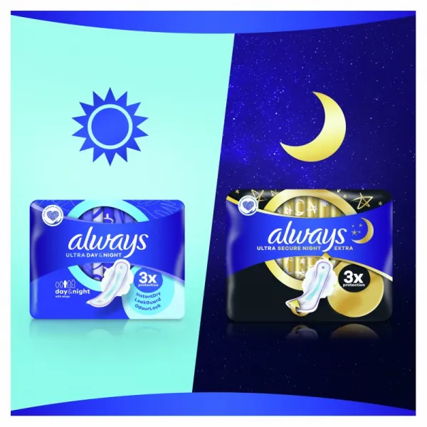 Always Ultra  Hygienické Vložky Deň a noc (Veľkosť 3) Krídelká 28 ks