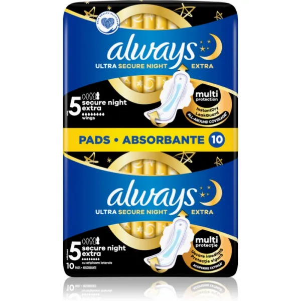 Always Ultra Hygienické Vložky Secure Night Extra (veľkosť 5) S Krídelkami 10Ks
