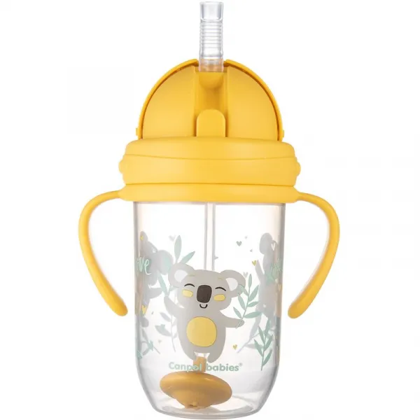 Canpol babies Exotic Animals Cup With Straw hrnček s rúrkou Yellow 270 ml