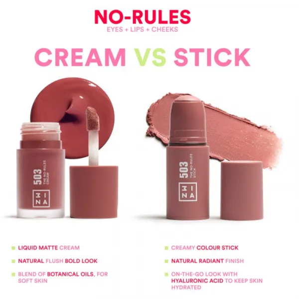 3INA The No-Rules Stick multifunkčná ceruzka na oči, pery a tvár odtieň 362 - Pink 5 g