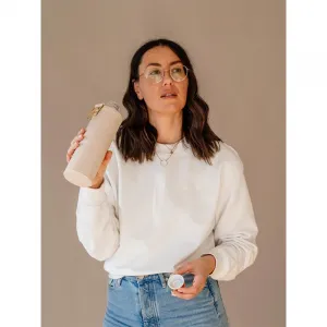 Equa Mismatch sklenená fľaša na vodu + obal z umelej kože farba Beige 750 ml