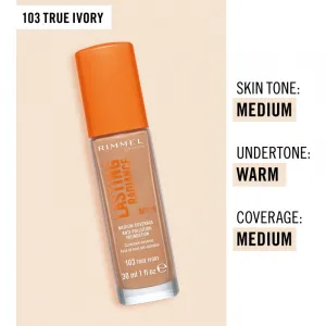 Rimmel Lasting Radiance rozjasňujúci make-up SPF 25 odtieň 103 True Ivory 30 ml