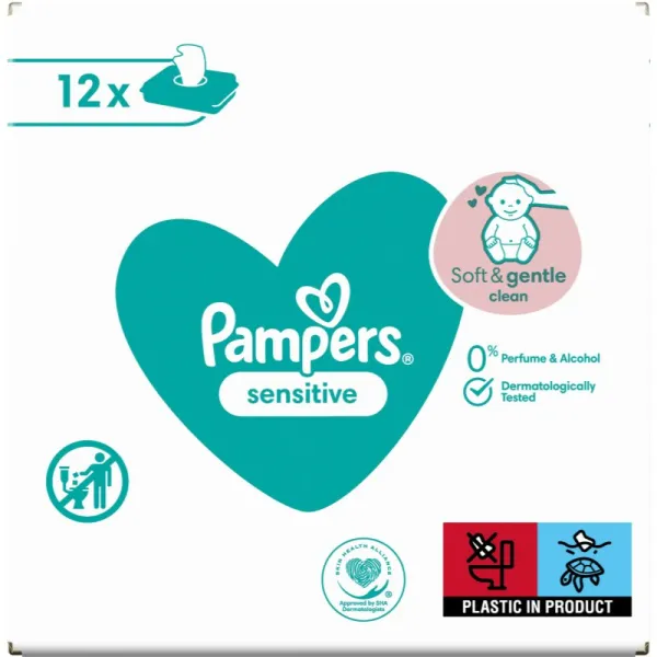 Pampers Sensitive detské čistiace utierky 12 x 52 ks,12x PAMPERS Sensitive Obrúsky vlhčené 52 ks