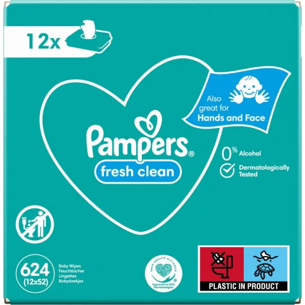 Pampers Vlhčené utierky Fresh Clean 12 x 52 ks,12x PAMPERS Fresh Clean Obrúsky vlhčené 52 ks