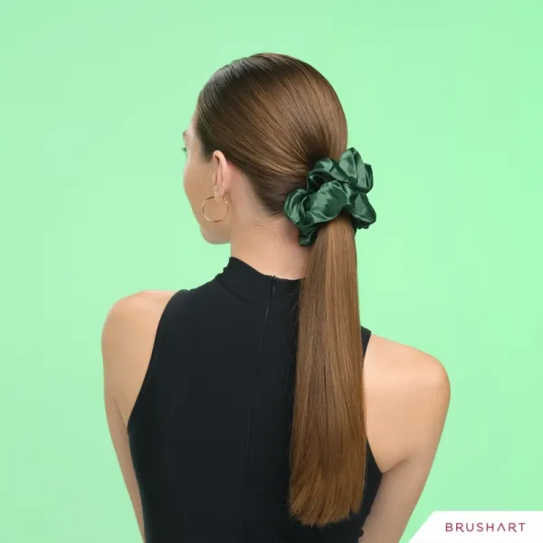 BrushArt Hair Large satin scrunchie set gumičky do vlasov Brown & Green