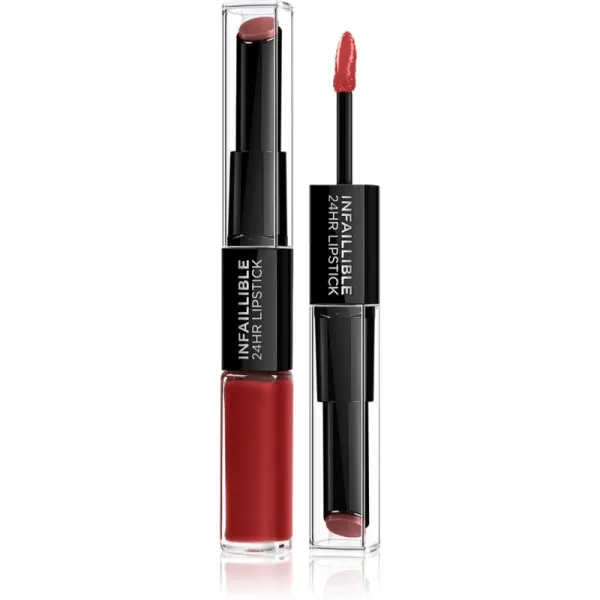 L’Oréal Paris Infallible 24H dlhotrvajúci rúž a lesk na pery 2 v 1 odtieň 502 Red To Stay 5,7 g