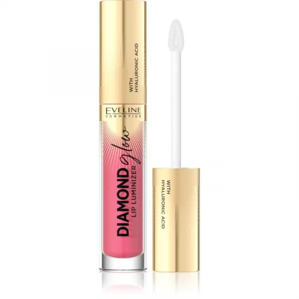 Eveline Cosmetics Diamond Glow trblietavý lesk na pery s kyselinou hyalurónovou odtieň 09 Peach Dream 4.5 ml