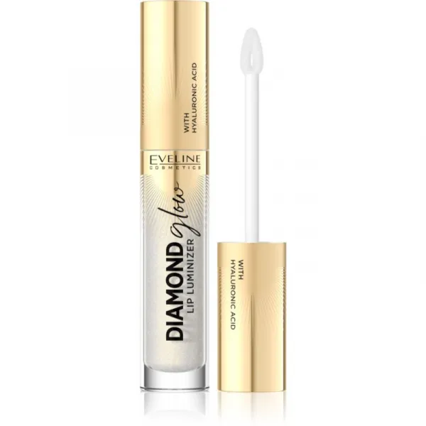 Eveline Cosmetics Diamond Glow trblietavý lesk na pery s kyselinou hyalurónovou odtieň 07 Golden Dust 4.5 ml