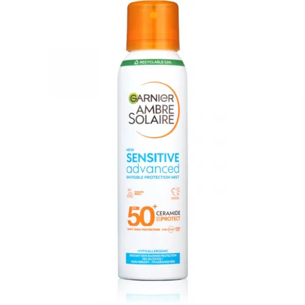 Garnier Ambre Solaire Sensitive Advanced opaľovacia hmla v spreji pre veľmi citlivú pleť SPF 50+ 150 ml
