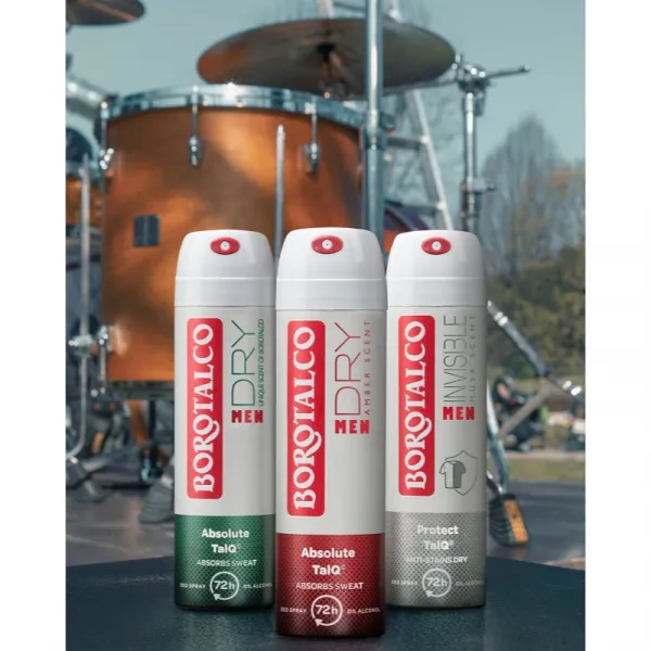 Borotalco MEN Dry dezodorant v spreji 72h vône Amber 150 ml