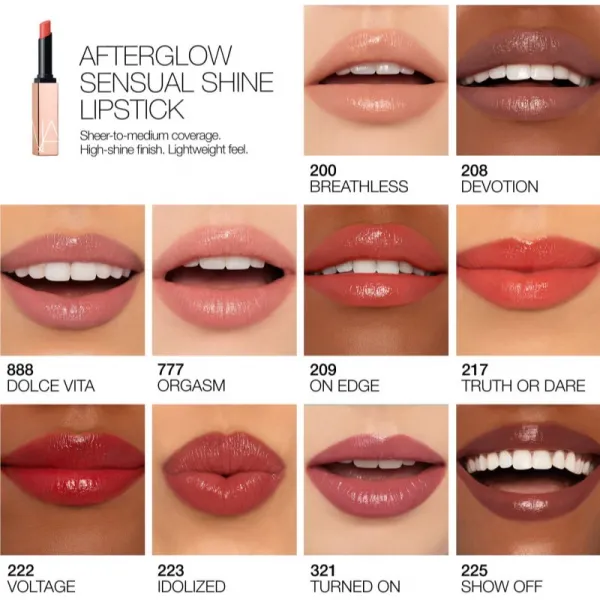 NARS Afterglow Sensual Shine Lipstick hydratačný lesklý rúž odtieň IDOLIZED 1.5 g