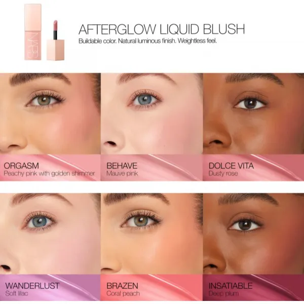 NARS AFTERGLOW LIQUID BLUSH tekutá lícenka pre žiarivý vzhľad pleti odtieň ORGASM RUSH 7 ml